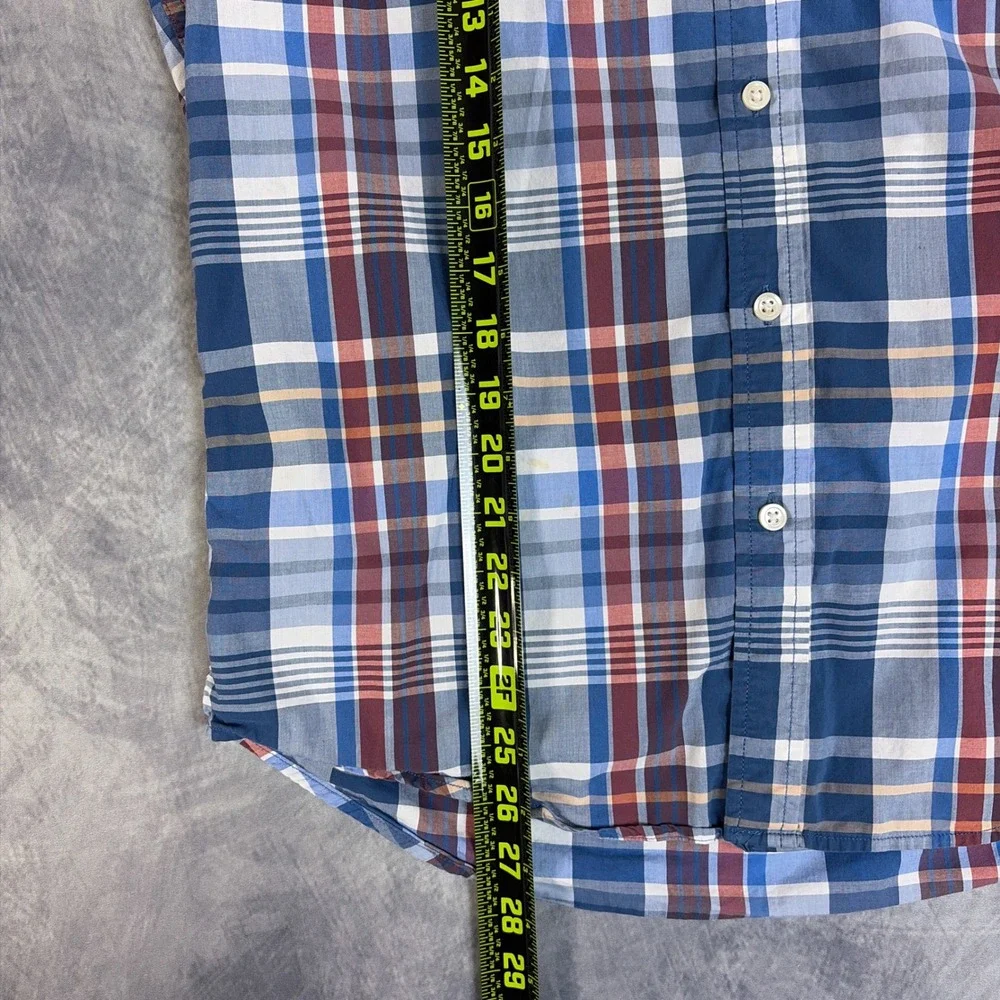 Banana Republic Button Down Shirt Mens S Blue Plaid Stretch Soft Wash Standard